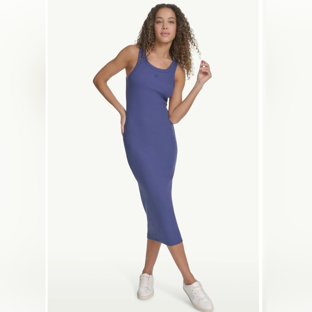 STARTER Deep Cobalt Ribbed Tank Midi Dress